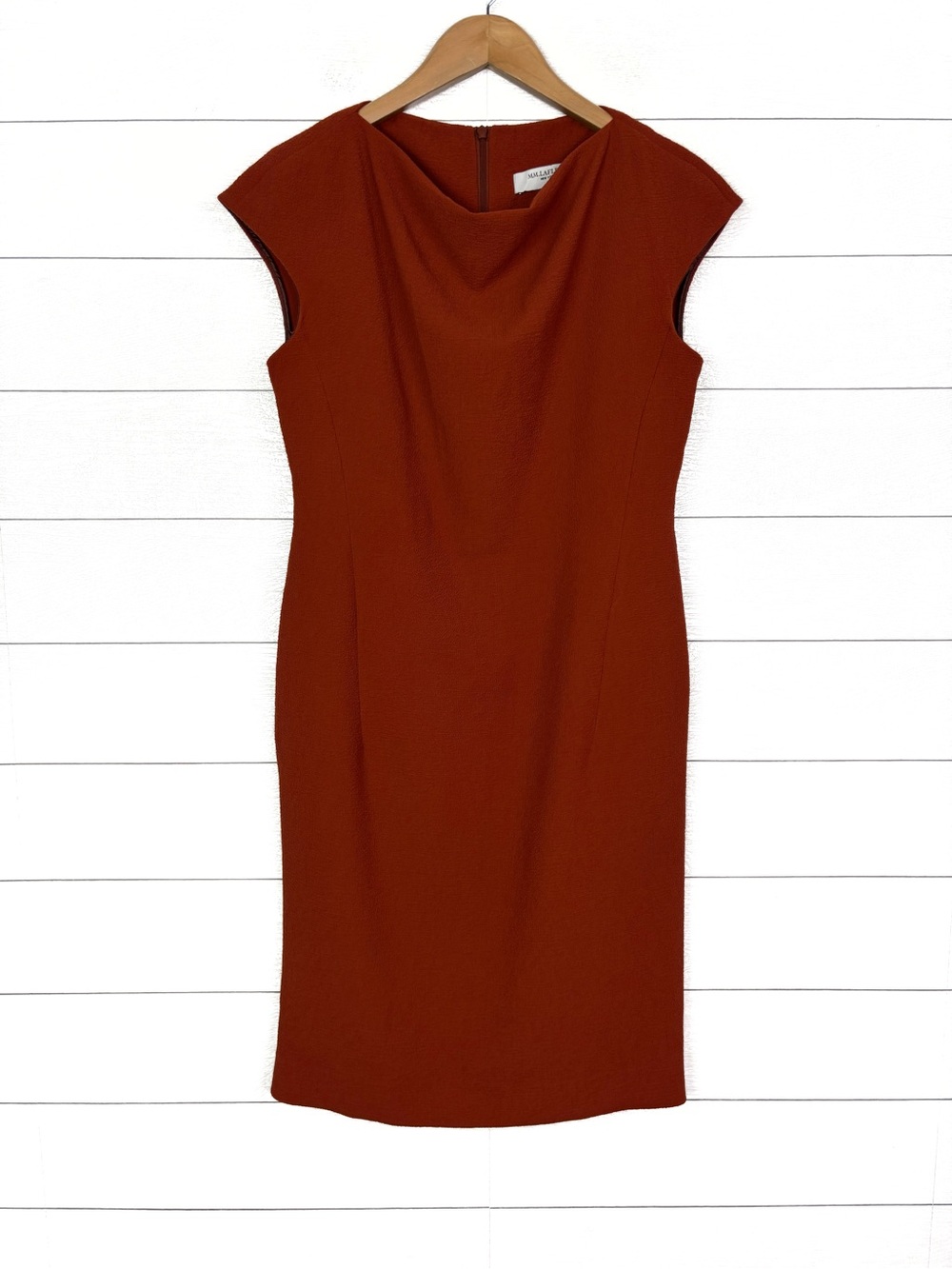 MM LaFleur The Marilyn Dress Rust Orange Adobe Short Sleeve Cowl Textured 4